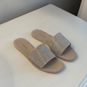 Steve Madden Beige Rhinestone Slide Sandals